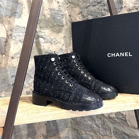 chanel tweed combat boots|High boots .